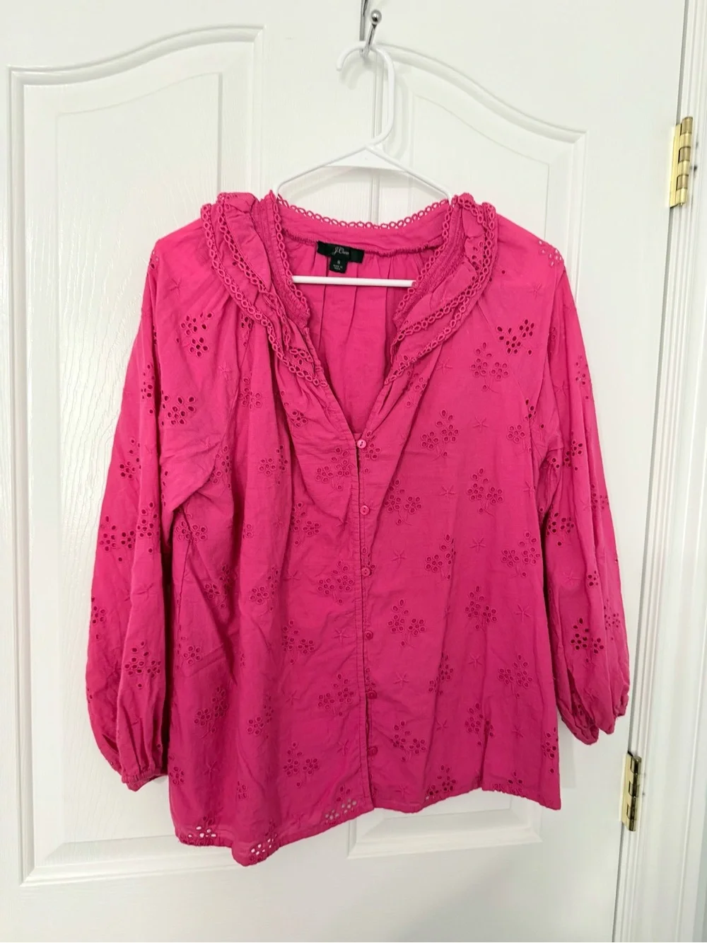 Jcrew Fuchsia Eyelet Peasant Blouse - Women